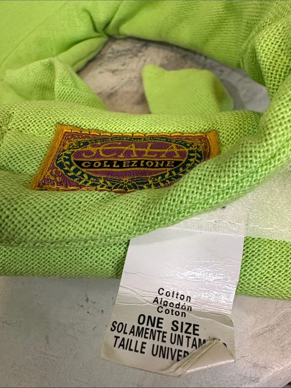 Scala Lime Green Cotton Large Bow Back Oversized Brim Visor Citrus Velcro Strap